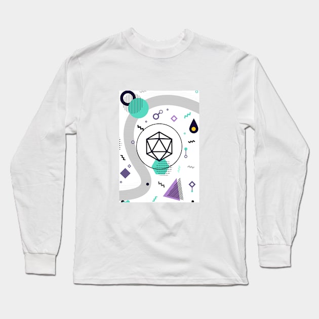 Polyhedral Dice Set Memphis Design White Tabletop RPG Long Sleeve T-Shirt by dungeonarmory